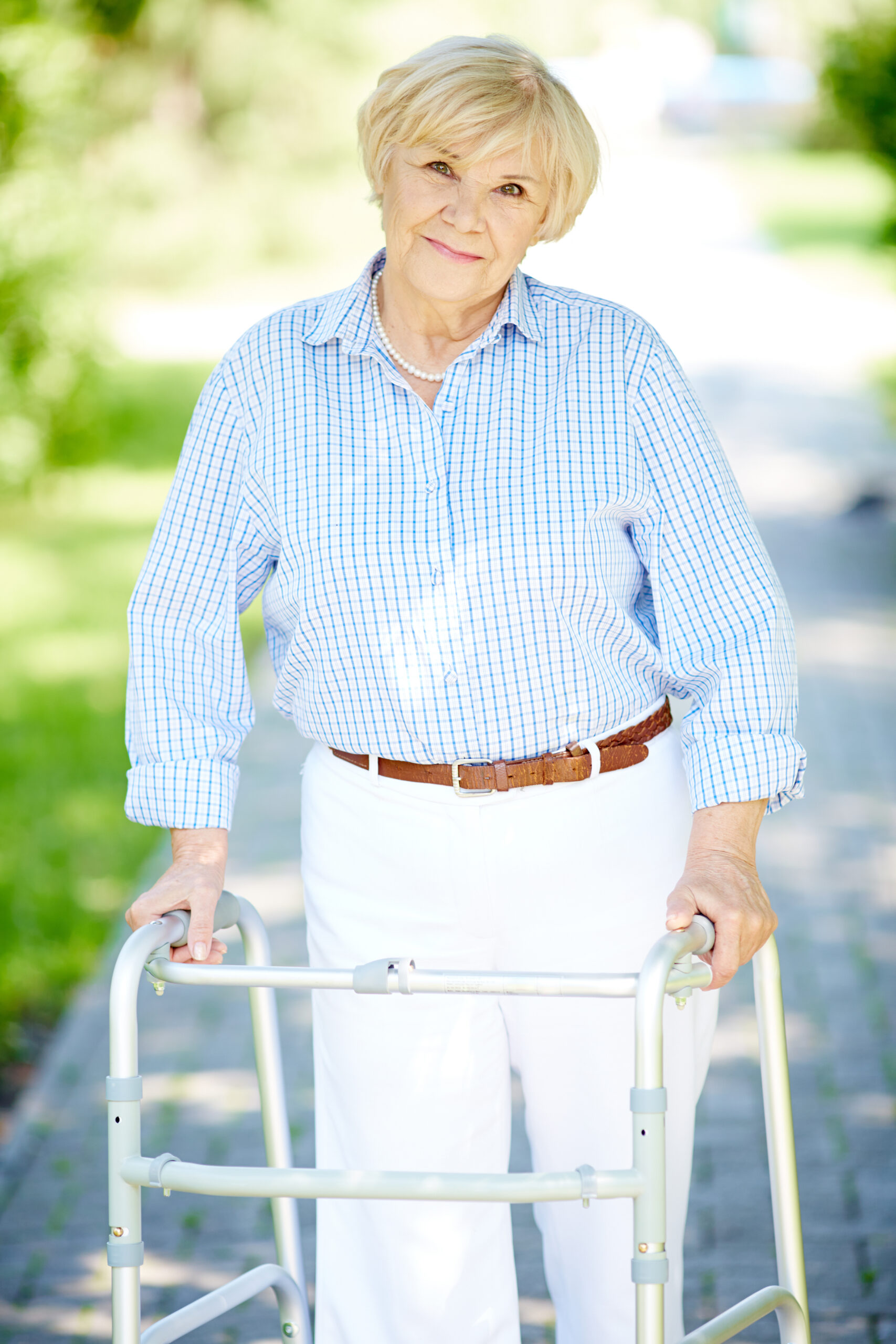 Senior woman using a walker